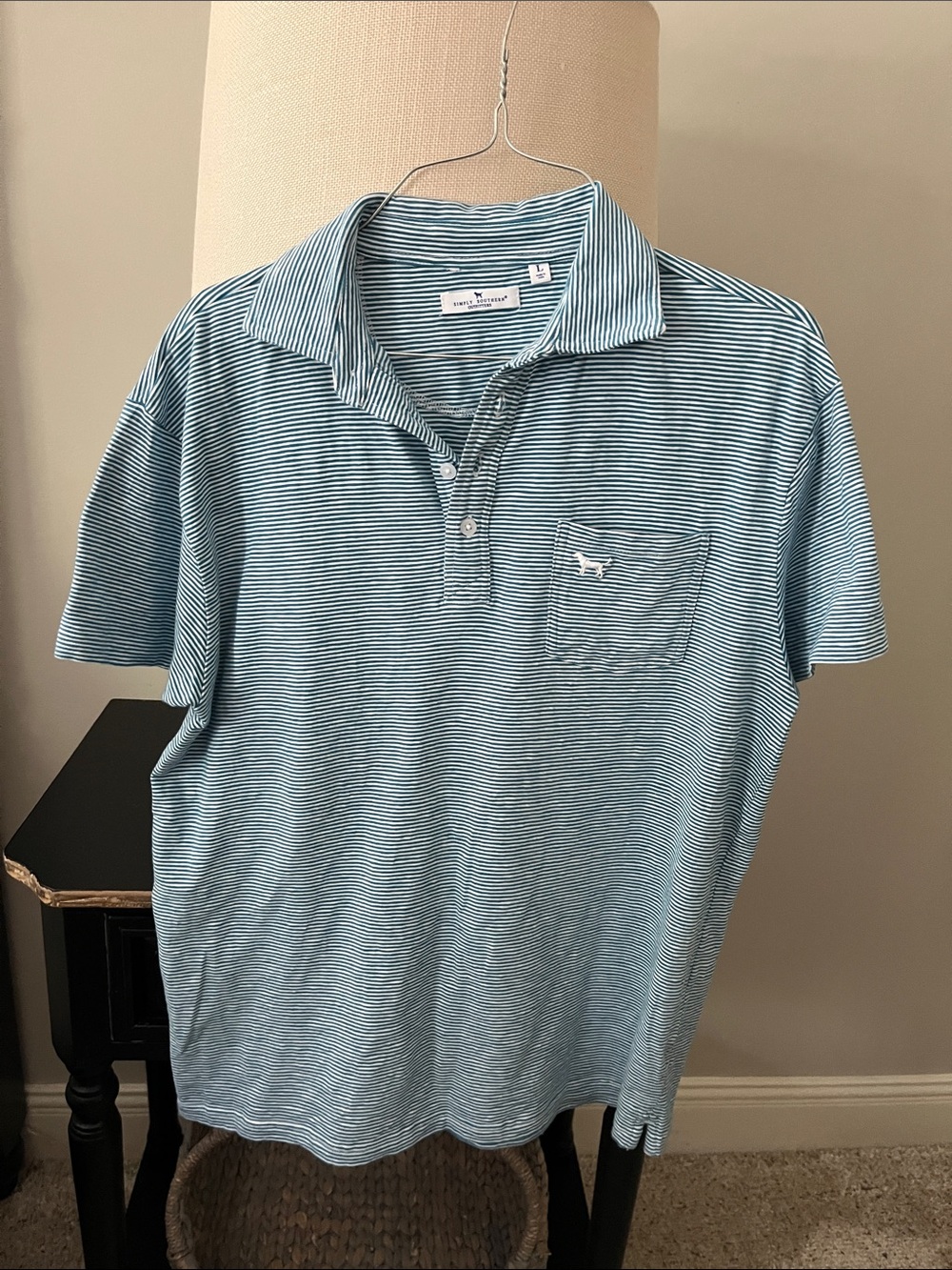 Simply Southern Light Blue & White Striped Polo Shirt